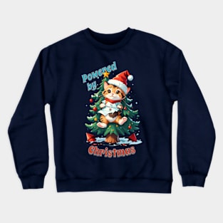 Santa cat decorating the Christmas tree - Powered by Christmas Crewneck Sweatshirt